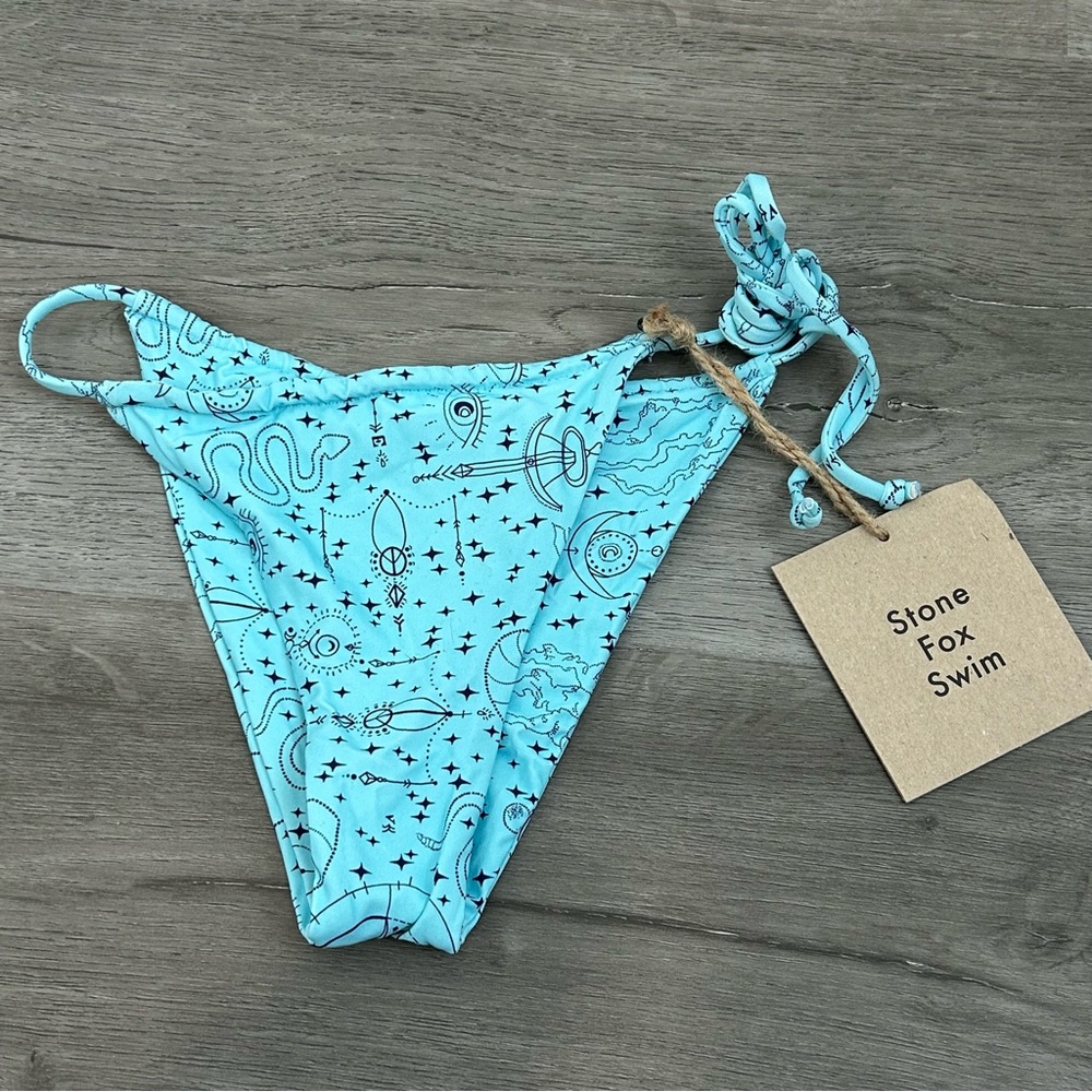 NWT stone fox swim cosmic bikini bottom blue size small side tie